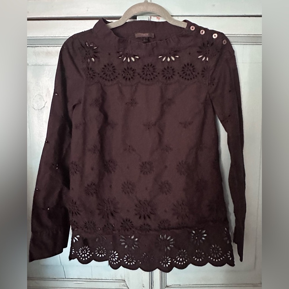 J. Crew Black Eyelet Blouse